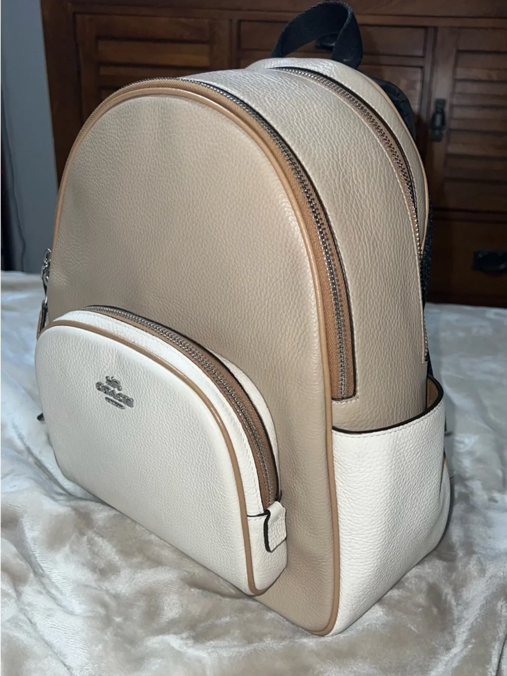 Coach Two-Tone Pebbled Leather Backpack in Beige and White - Picture 4 of 4